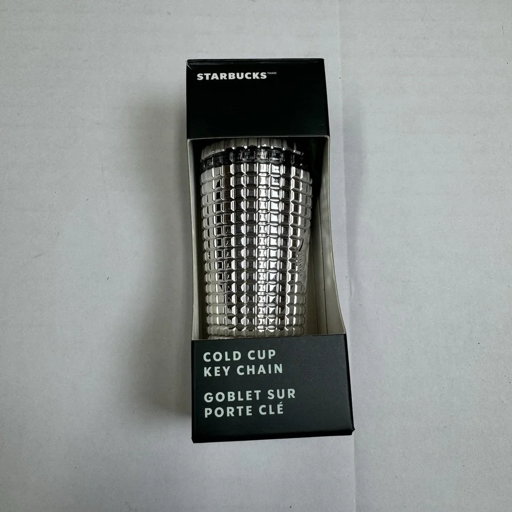 NEW 2023 Christmas Starbucks Keychain Chrome Silver Studded Cold Cup Ornament